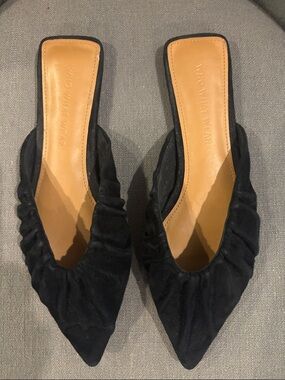 Who What Wear Black Ruched Pointed-Toe Slip-On Mules